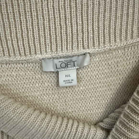 LOFT Beige Off-the-Shoulder Ribbed Sweater - Picture 2 of 2